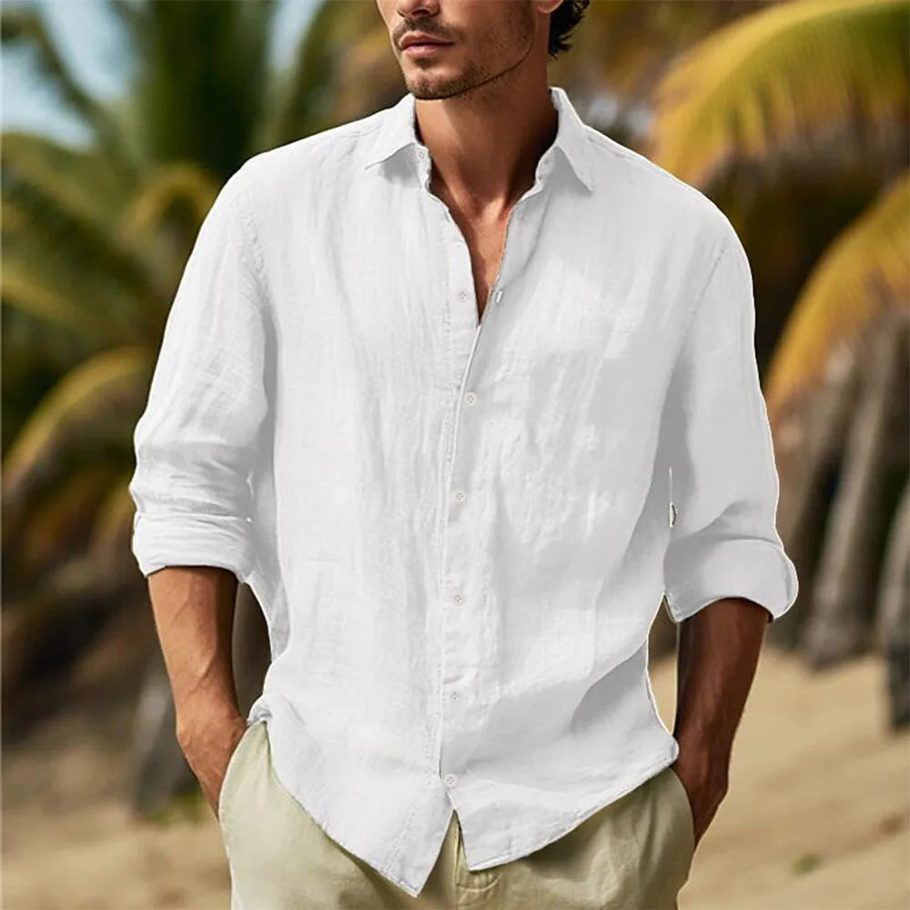 Men's Cotton Linen Camp Collar Shirt