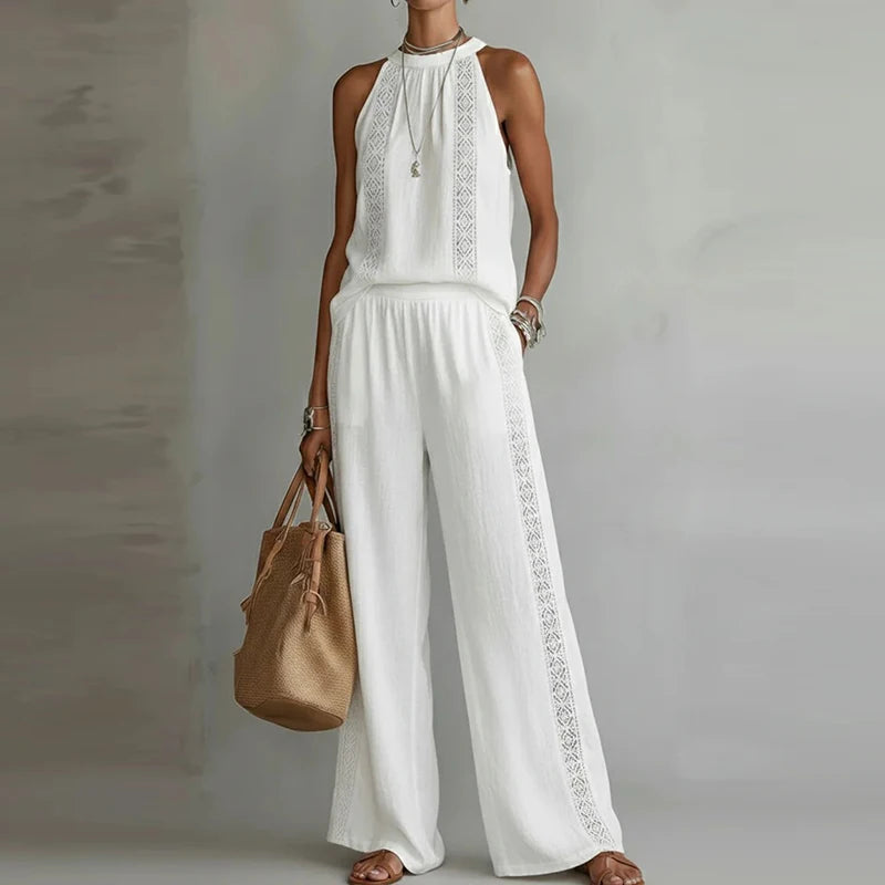 Women's Jacquard Vest & Wide Leg Pant Set