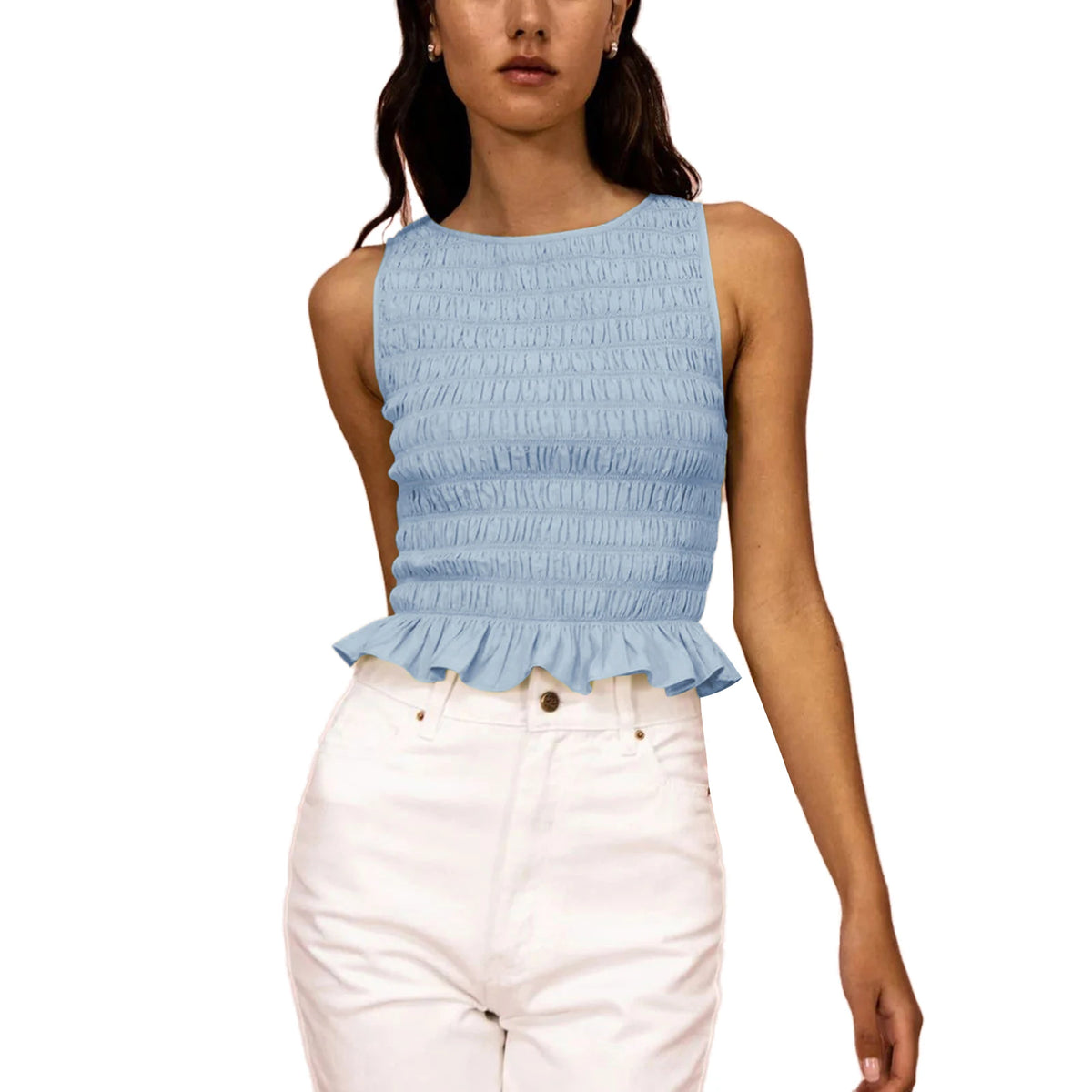 Women's Smocked Ruffle Crop Top — Sleeveless