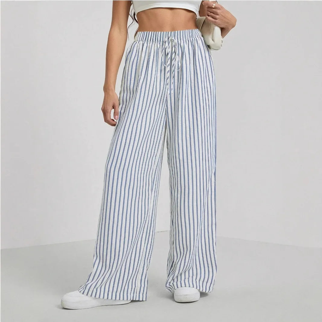 Women's Striped Straight Leg Trousers — High Waist
