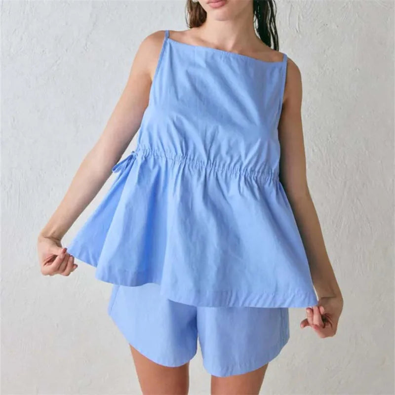 Women's Striped Peplum Top & Shorts Set