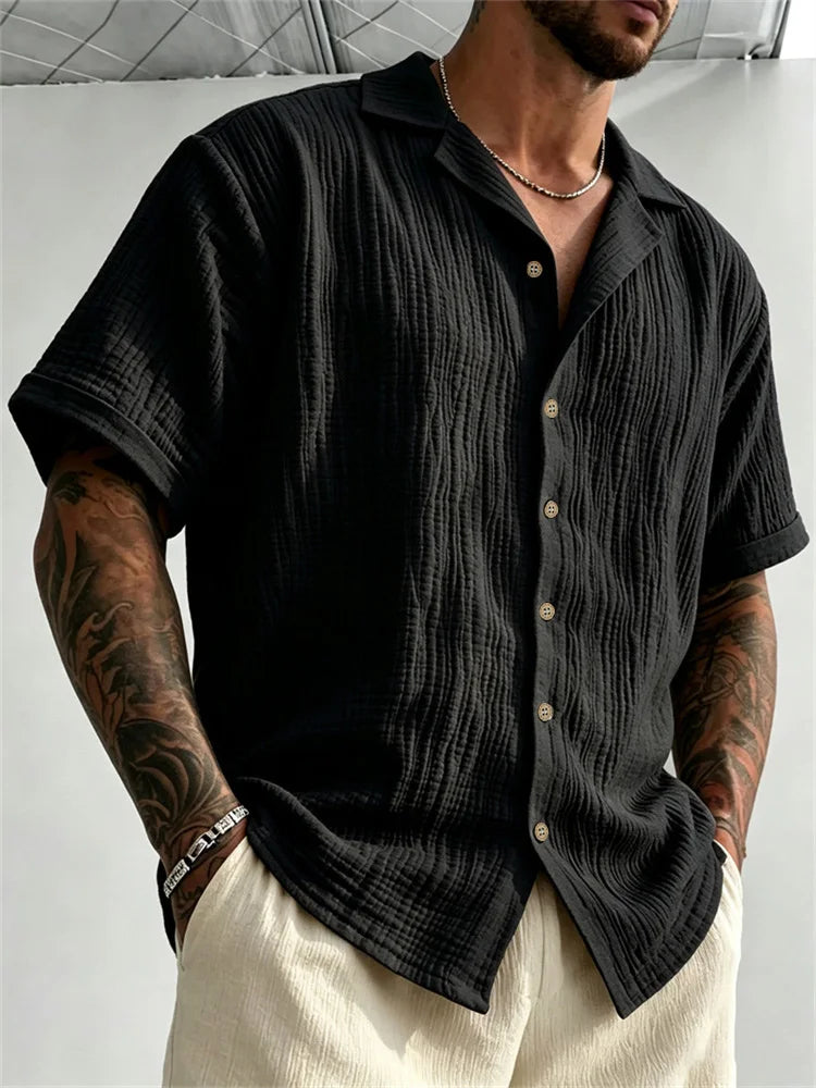 Men's Cuban Collar Shirt — Short Sleeve