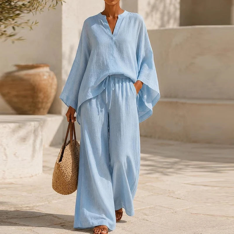 Women's Long Sleeve Shirt & Loose Pant Set