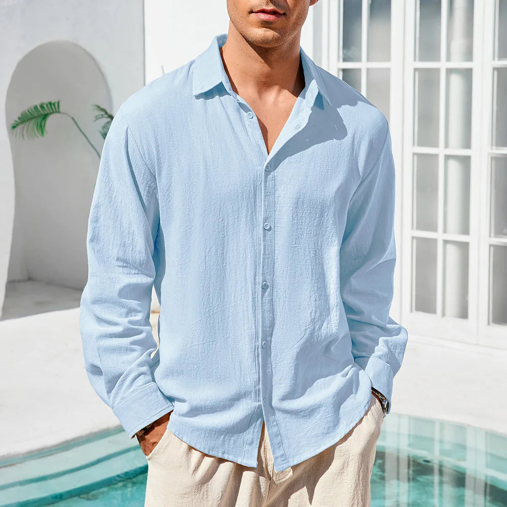 Men's Cotton Linen Shirt — Lapel Collar