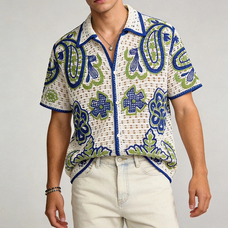 Men's Paisley Open-Knit Shirt — Short Sleeve