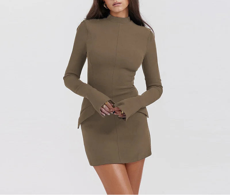 Women's Long Sleeve Bodycon Mini Dress with Pockets