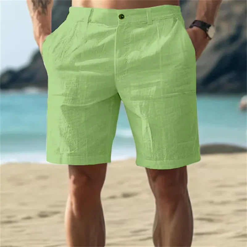 Men's Linen Shorts — Zip & Button