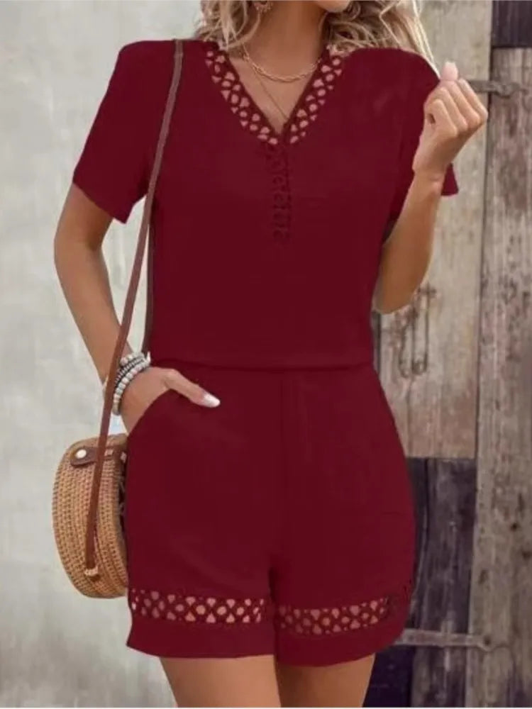 Women's Lace Trim Top & Shorts Set — Two-Piece