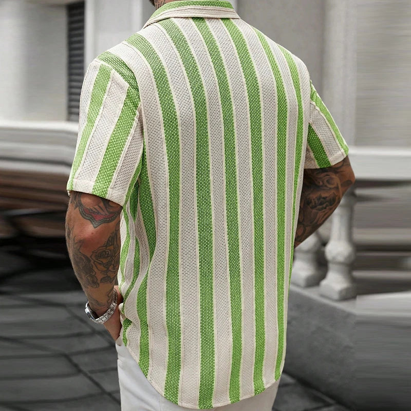 Men's Striped Cuban Collar Shirt — Short Sleeve