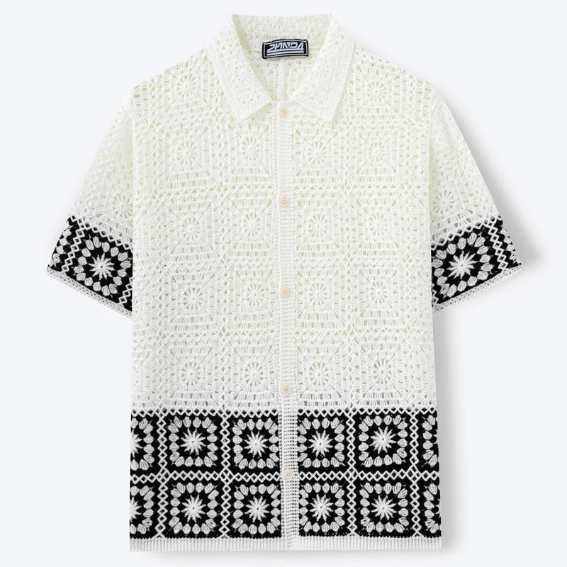 Men's Geometric Jacquard Knit Polo — White