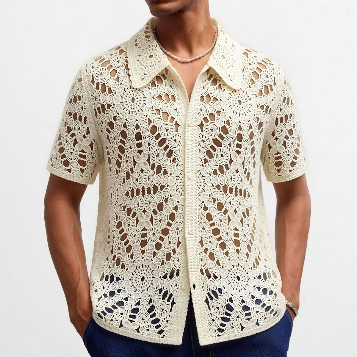 Men's Crochet Knit Polo — Retro Patterns