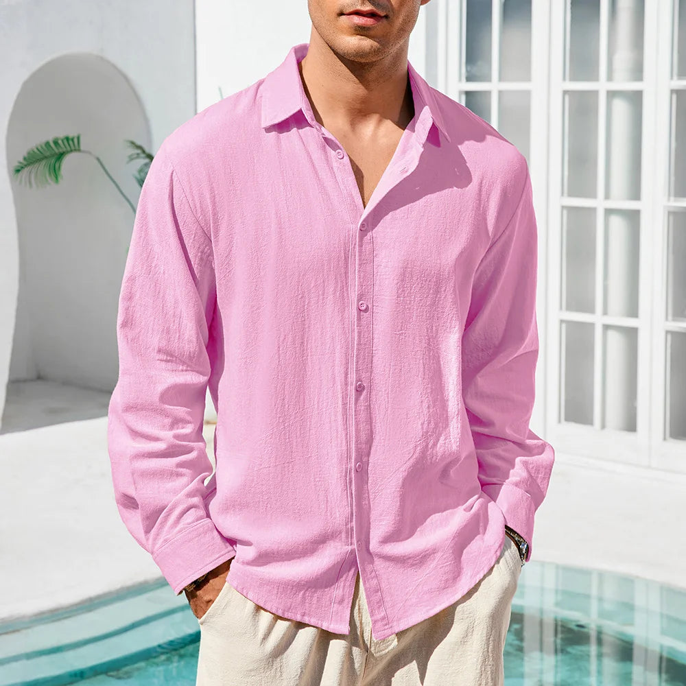 Men's Cotton Linen Shirt — Lapel Collar