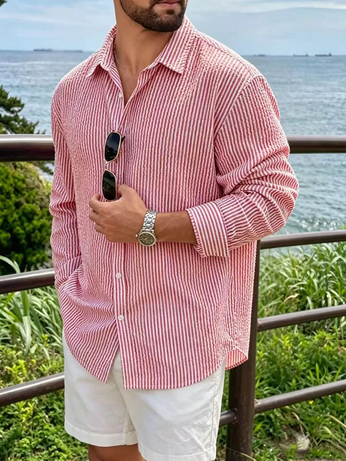 Men's Striped Long Sleeve Shirt — Loose Fit