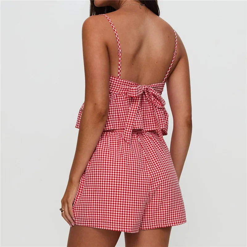 Women's Gingham Camisole & Shorts Set — V-Neck