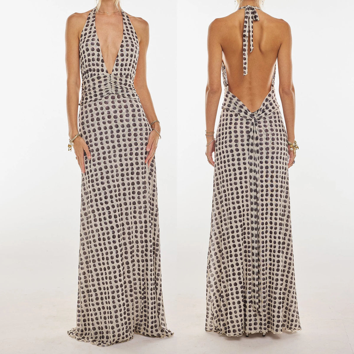 Women's Halter Maxi Dress — Backless Ruffle Hem