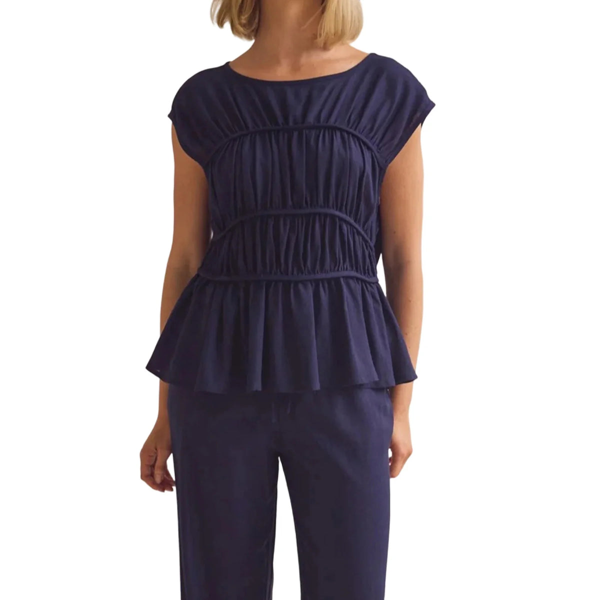 Women's Smocked Ruched Top — Cap Sleeve