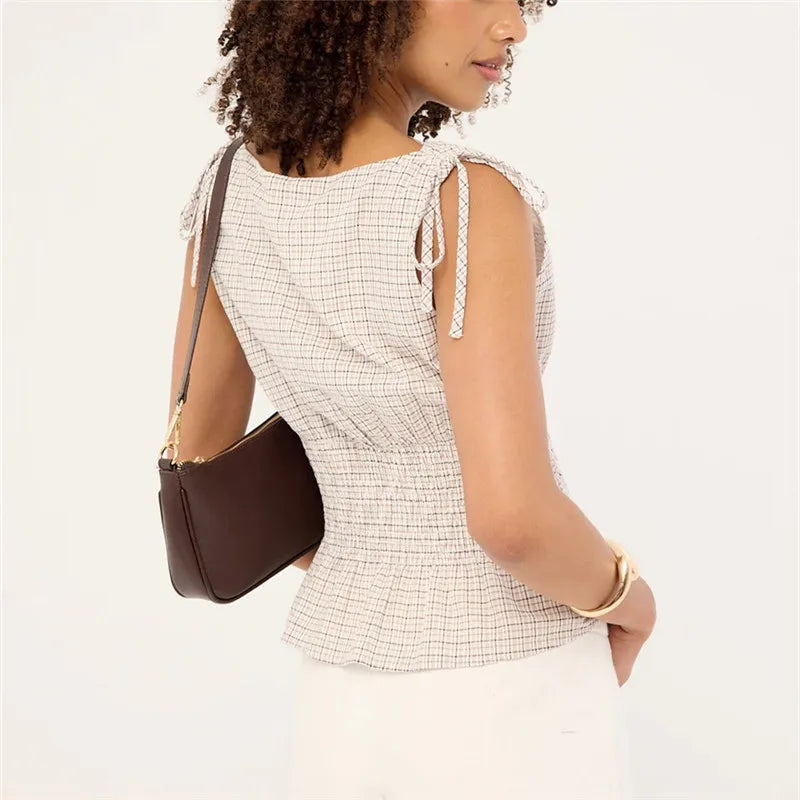 Women's Gingham Babydoll Top — Tie Shoulder
