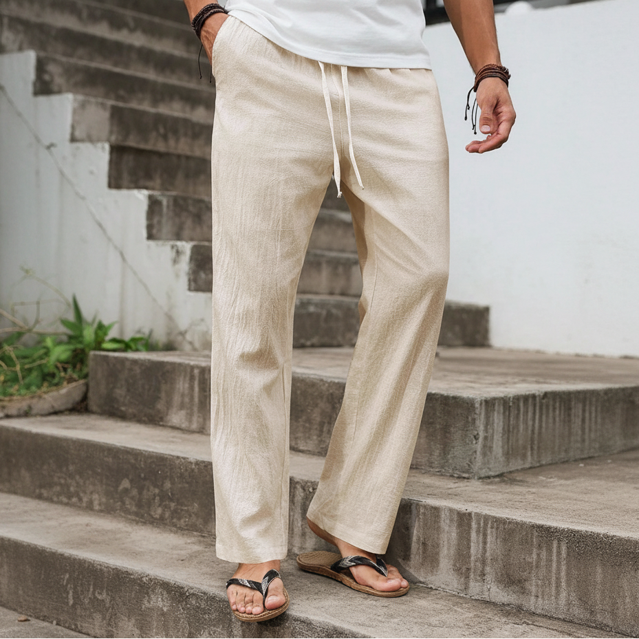 Men's Beach Linen Trousers — Straight Cut