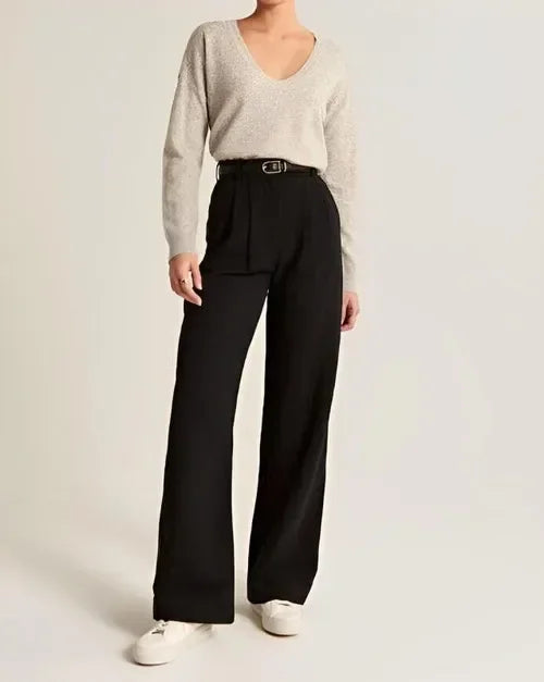 Women's Tailored Wide Leg Trousers — Button Front