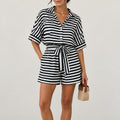 Women's Striped Shirt & Shorts Set — Batwing Sleeve