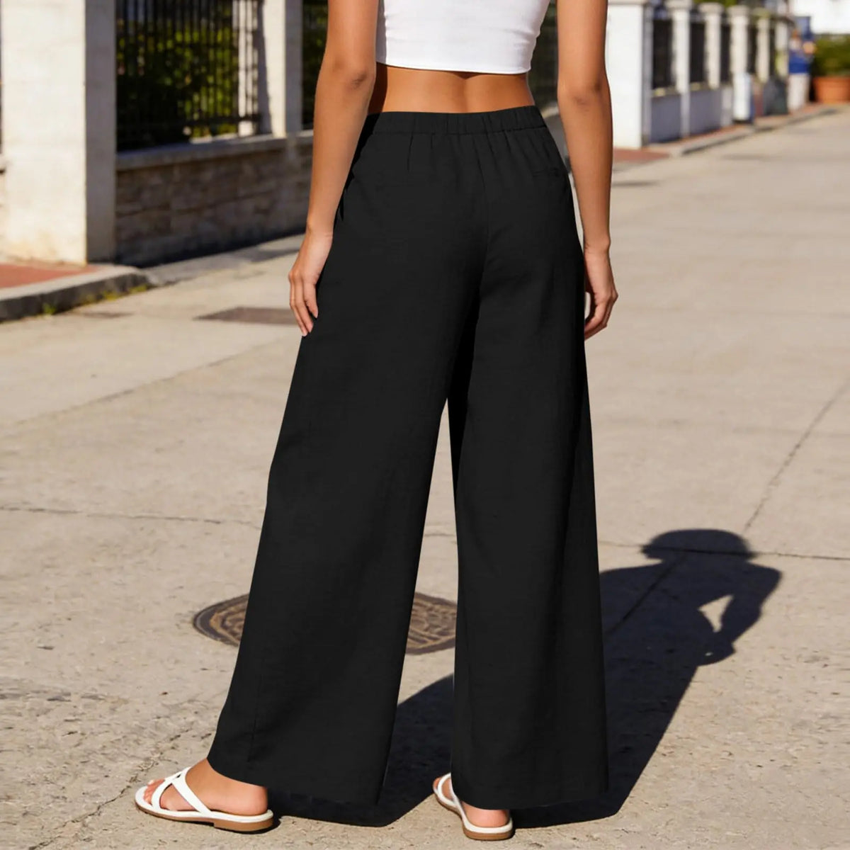Women's Linen Palazzo Pants — Wide Leg