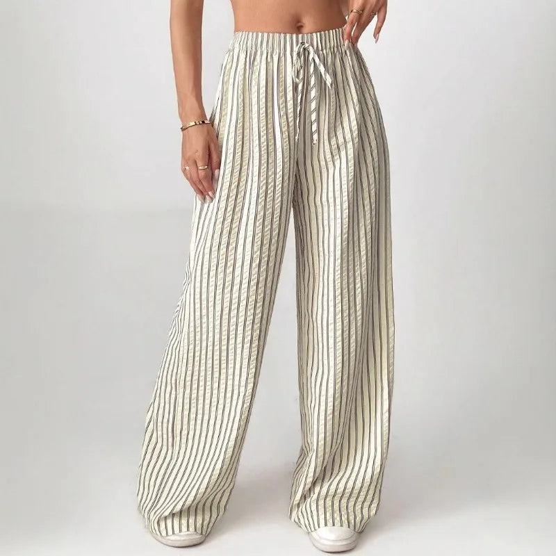 Women's Striped Straight Leg Trousers — High Waist