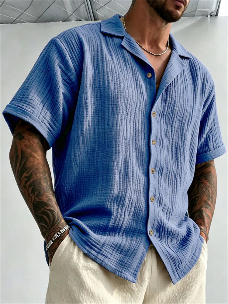 Men's Cuban Collar Shirt — Short Sleeve