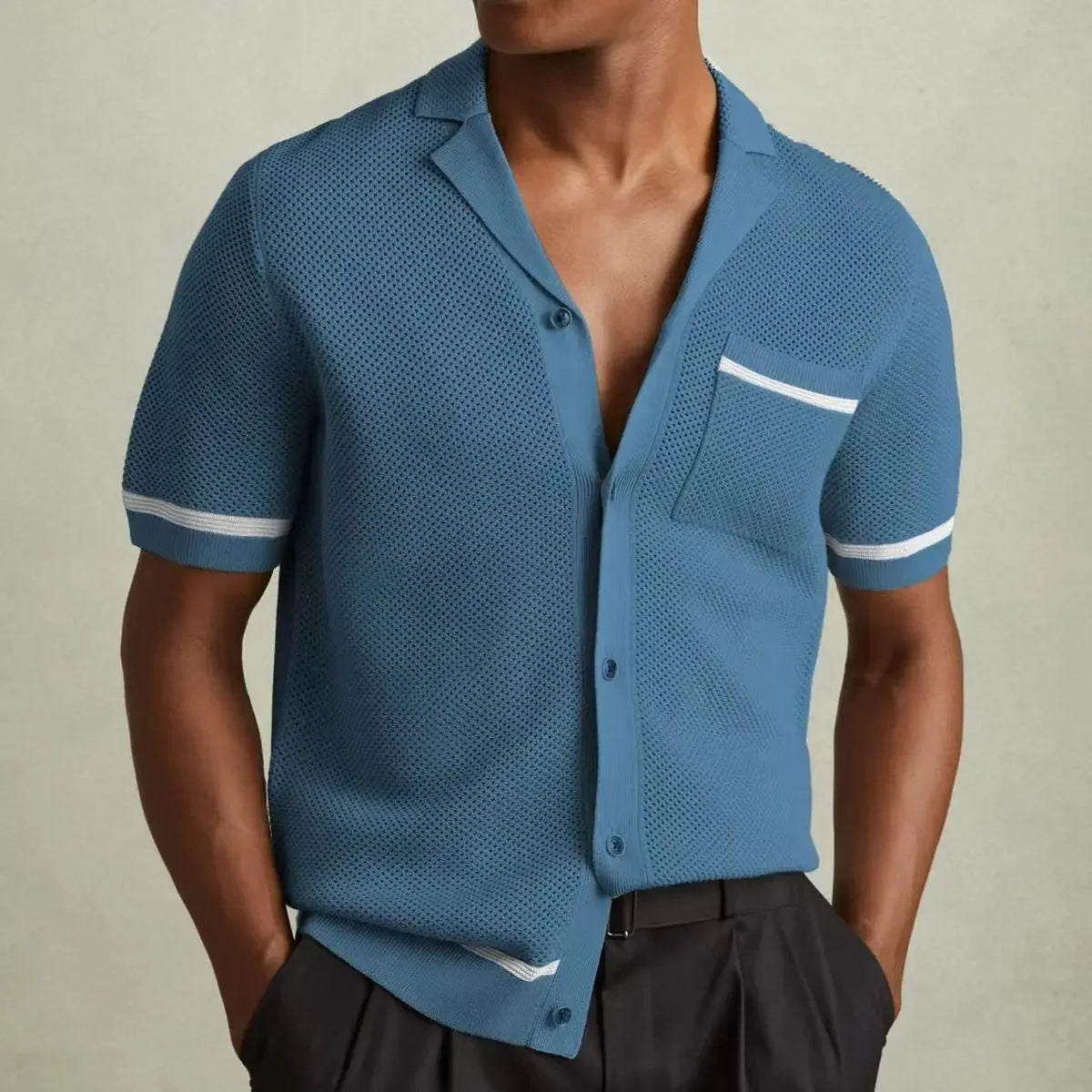 Men's Open-Knit Cardigan Polo — Contrast