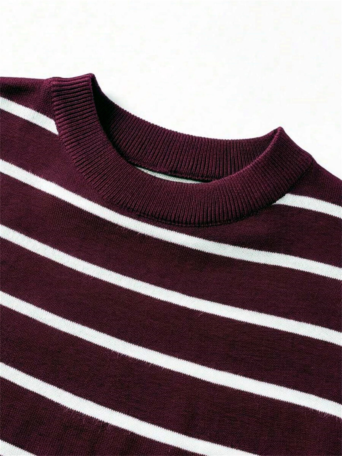 Men's Burgundy Striped Knit Crew Tee