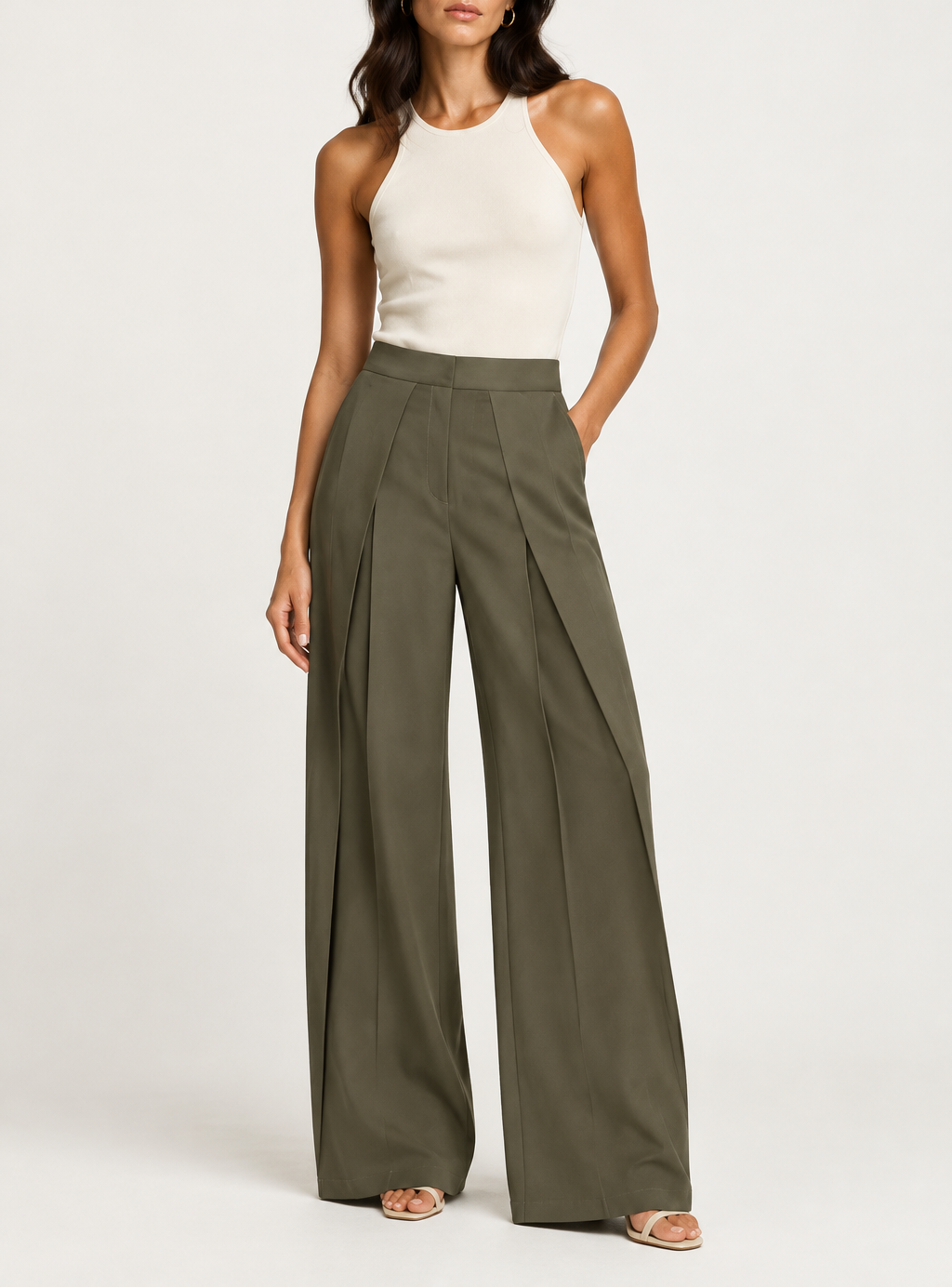 Women's Pleated Wide Leg Trousers — High Waist