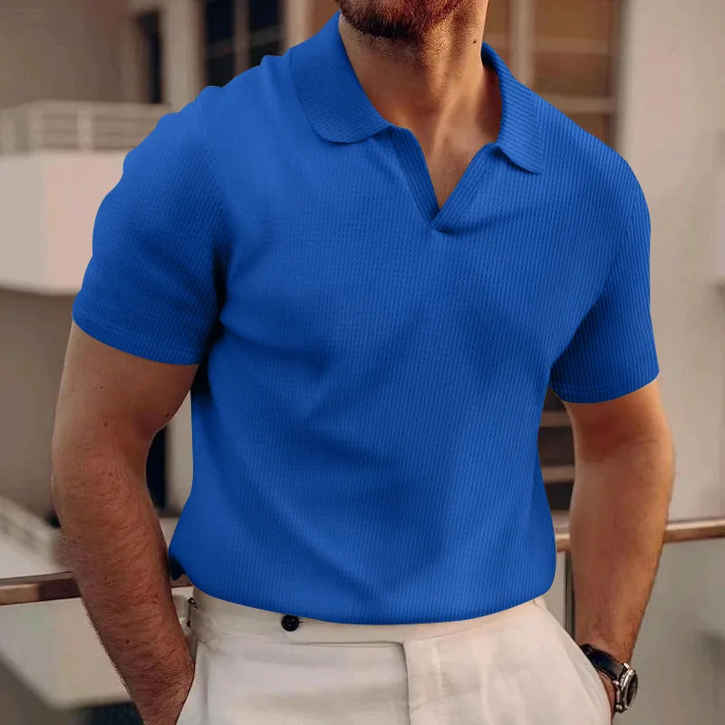 Men's Waffle Knit Polo — V-Collar