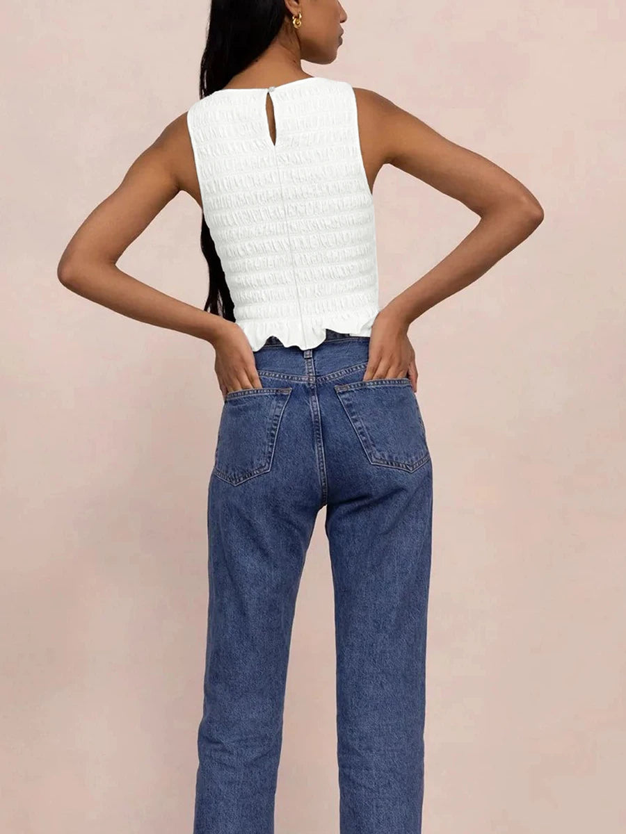 Women's Smocked Ruffle Crop Top — Sleeveless
