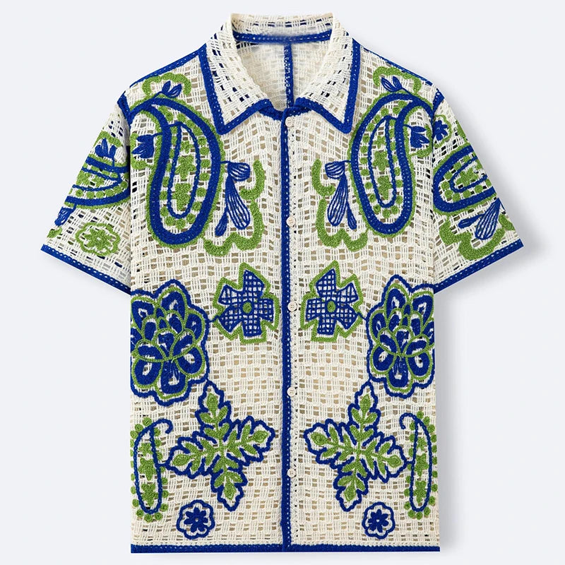 Men's Paisley Open-Knit Shirt — Short Sleeve
