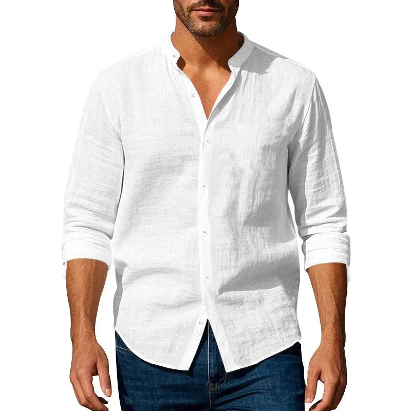 Men's Cotton Linen Henley Shirt — Long Sleeve