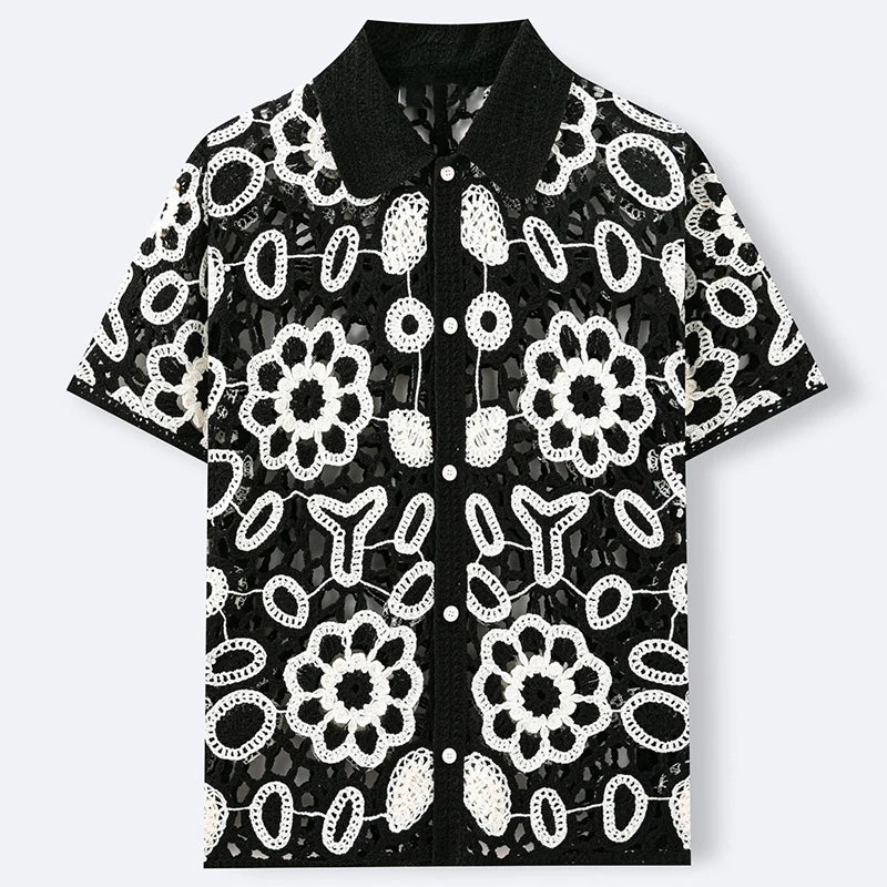 Men's Floral Crochet Lace Shirt — Short Sleeve