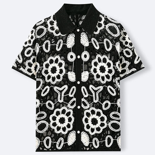 Men's Floral Crochet Lace Shirt — Short Sleeve