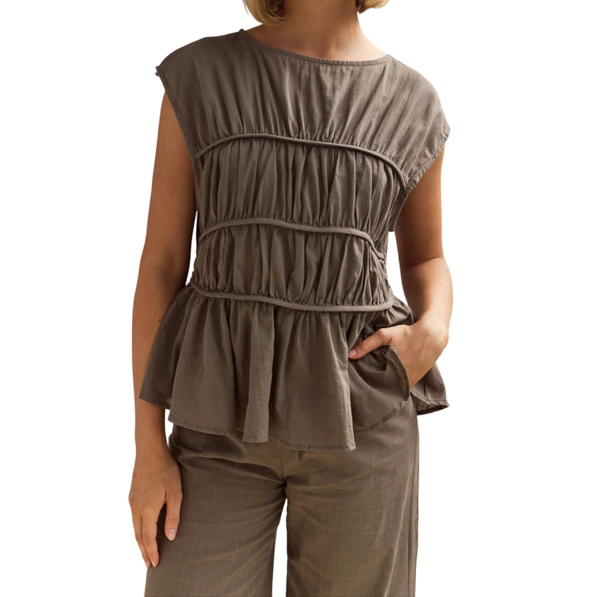 Women's Smocked Ruched Top — Cap Sleeve