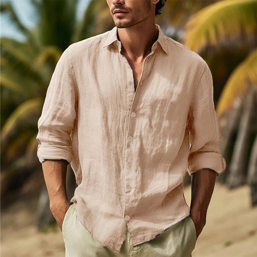 Men's Cotton Linen Camp Collar Shirt