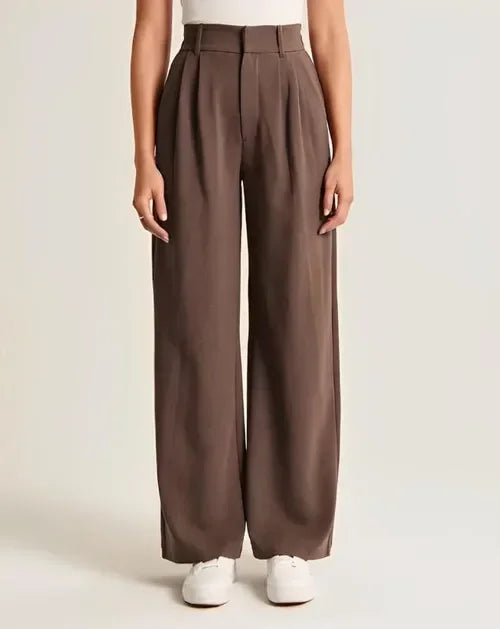 Women's Tailored Wide Leg Trousers — Button Front