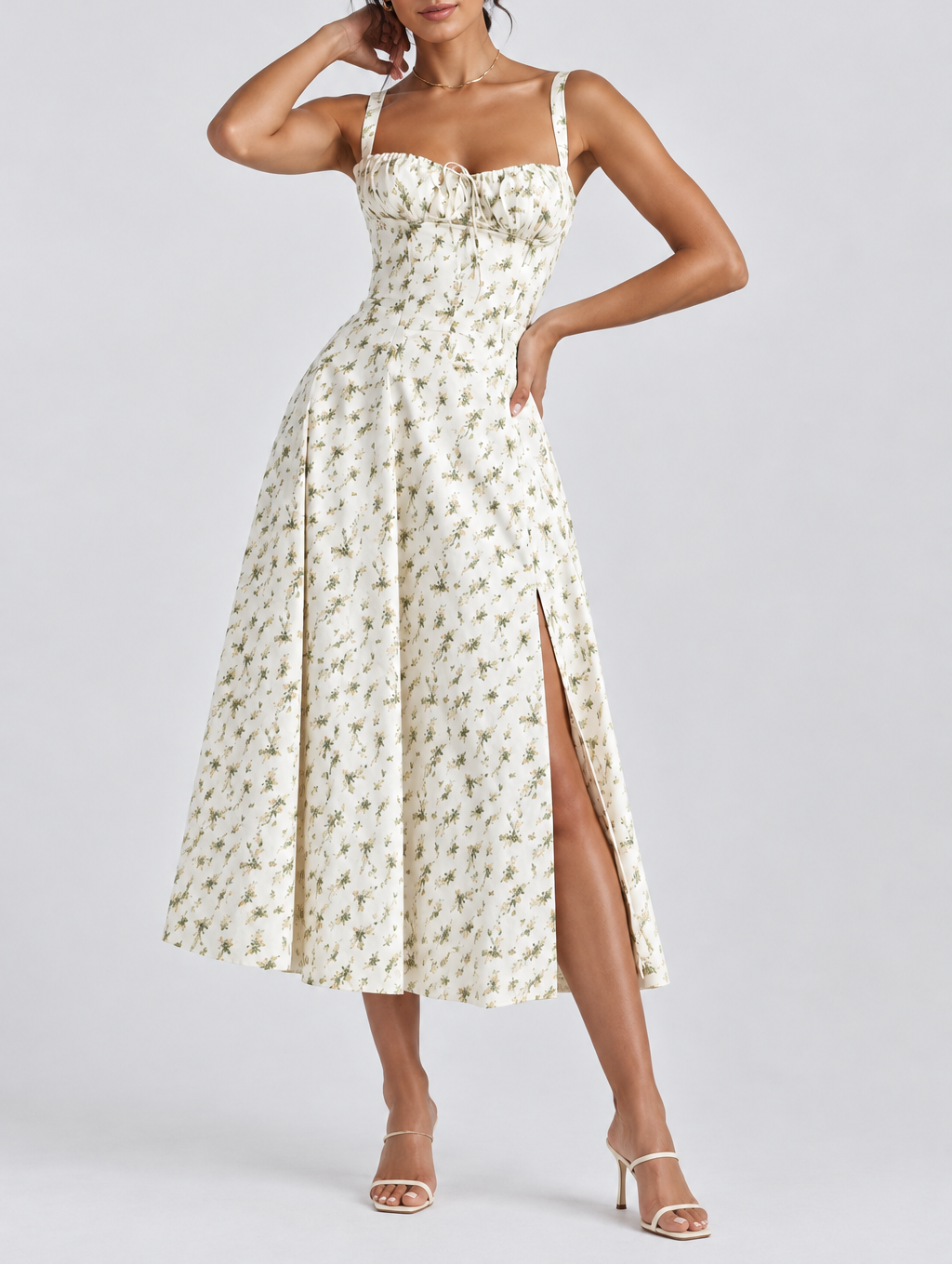Women's Corset Midi Dress — Lace-Up & Slit
