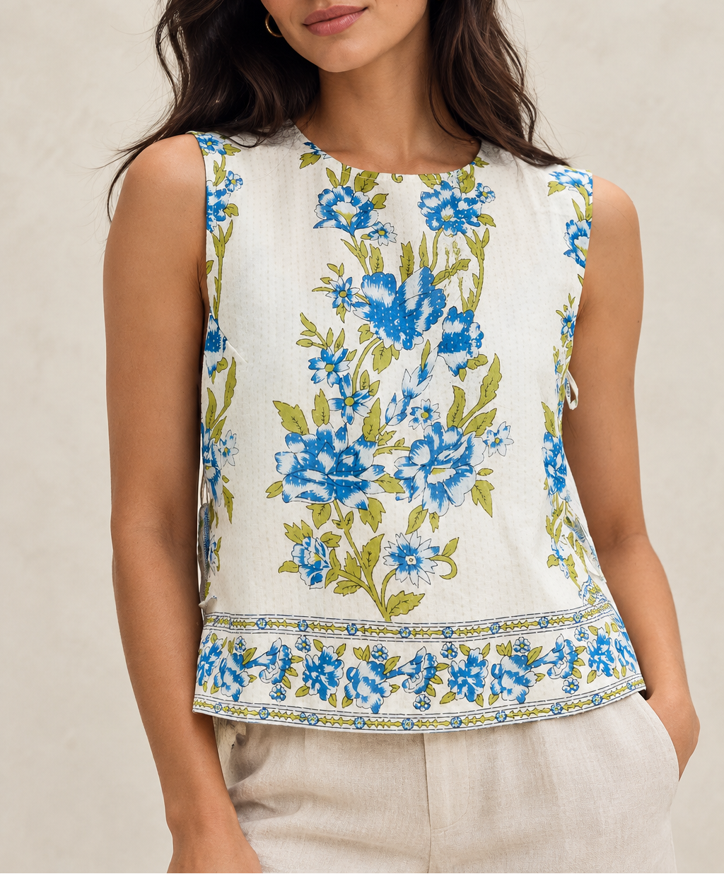 Women's Tie Front Crop Tank Top — V-Neck