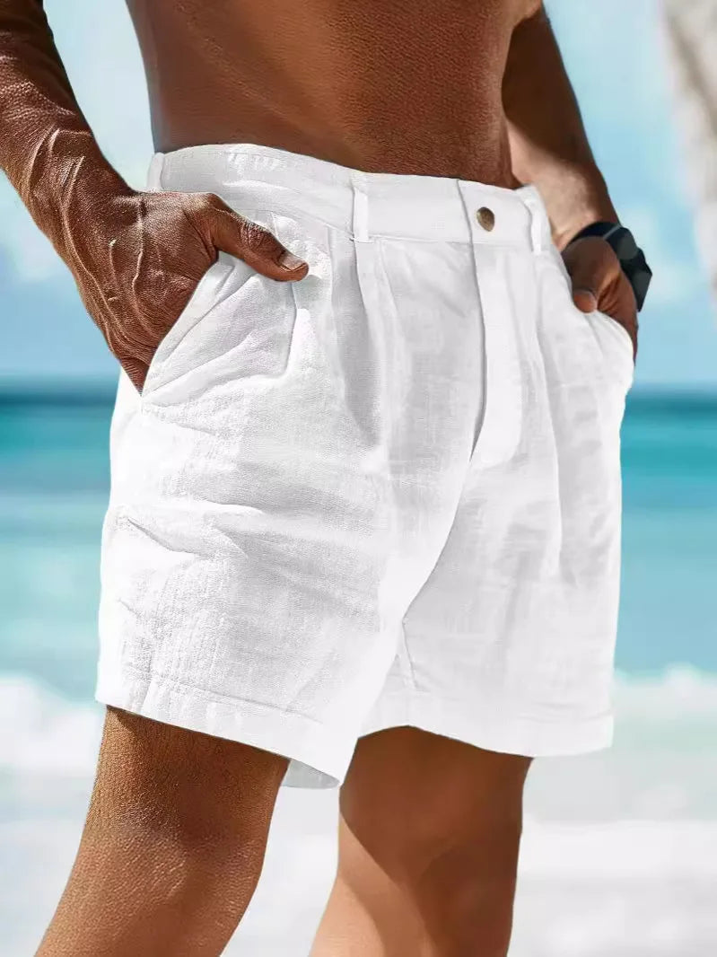 Men's Linen Shorts — Zip & Button