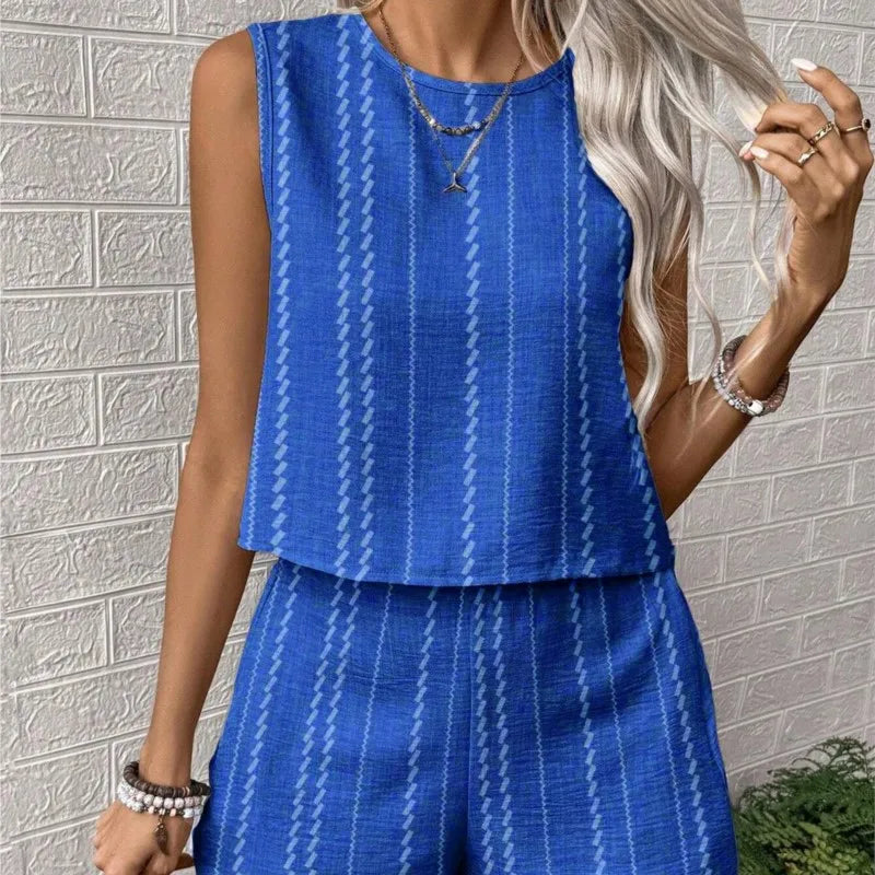 Women's Striped Vest & Shorts Set — Two-Piece