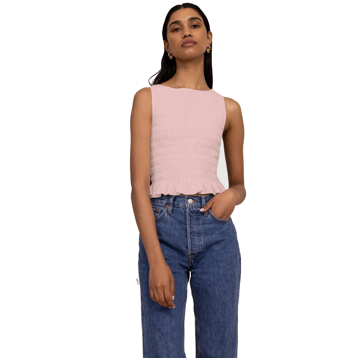 Women's Smocked Ruffle Crop Top — Sleeveless