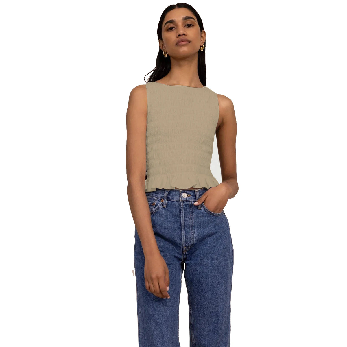 Women's Smocked Ruffle Crop Top — Sleeveless