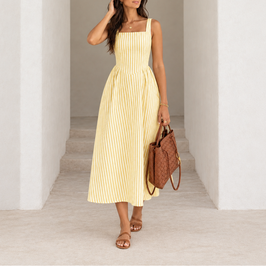 Women's Vertical Stripe Sleeveless Midi Dress