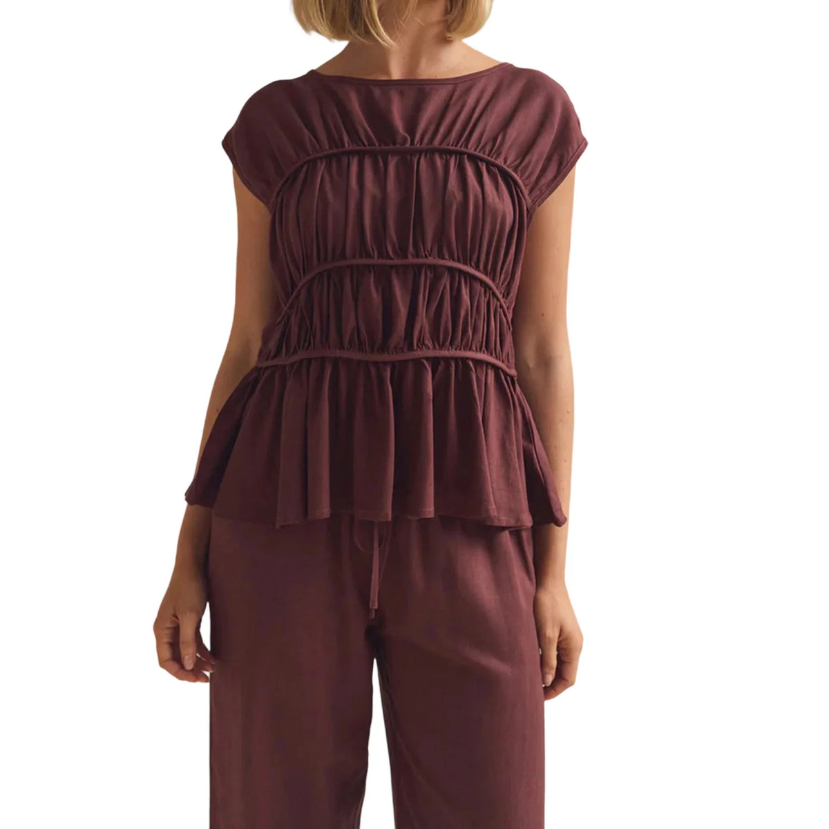 Women's Smocked Ruched Top — Cap Sleeve