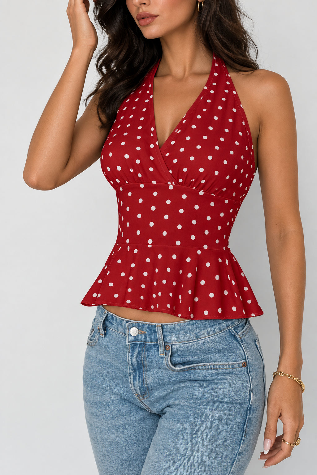 Women's Polka Dot Ruffle Crop Top — Backless Tank