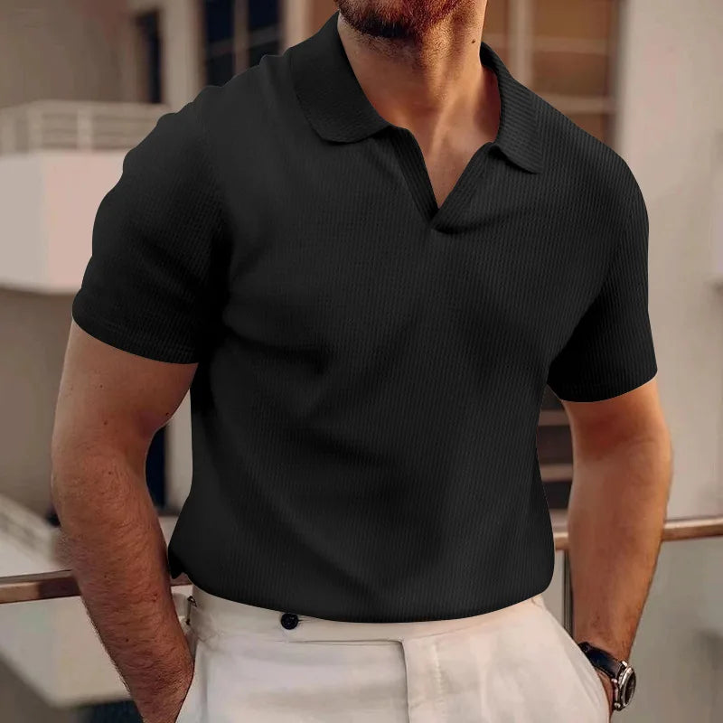 Men's Waffle Knit Polo — V-Collar