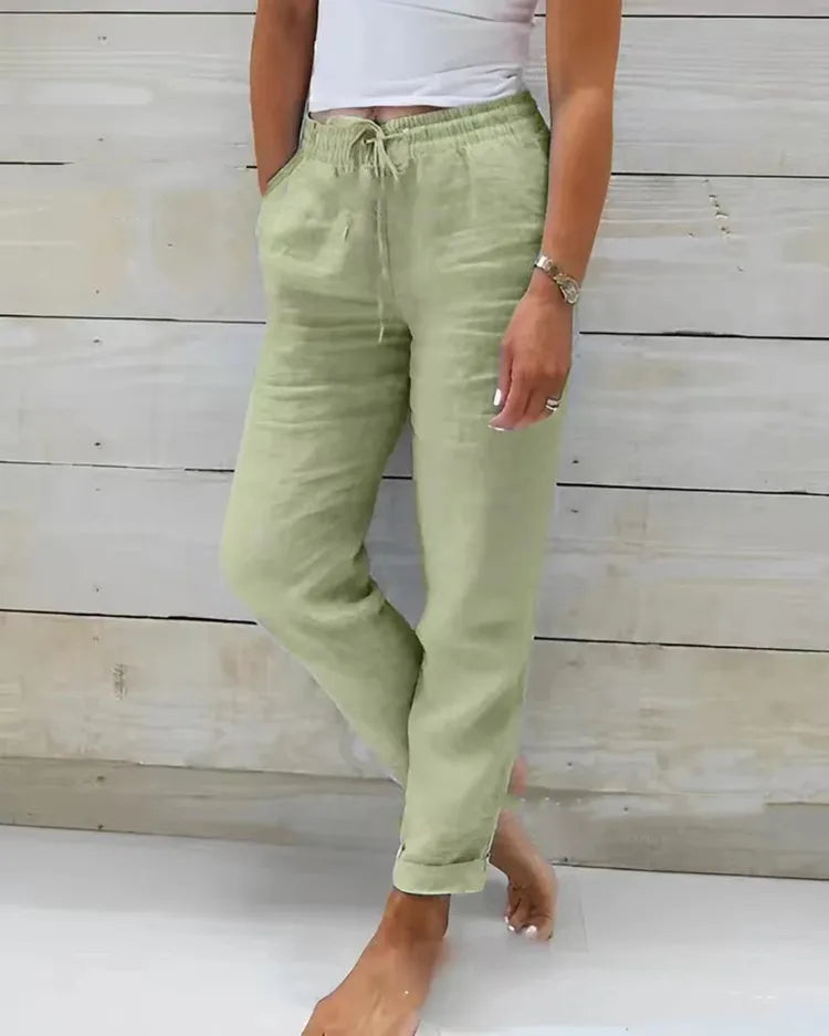 Women's Cotton Linen Pencil Pants — High Waist